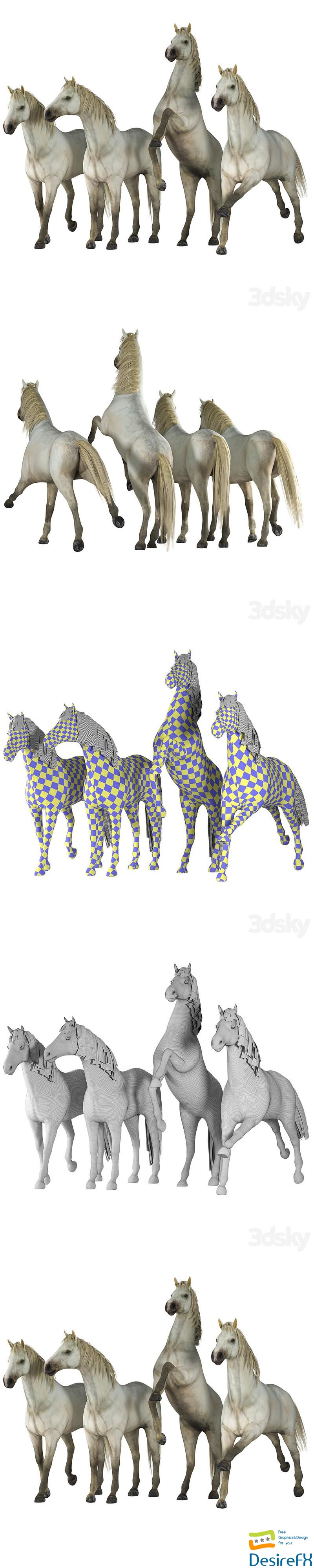 Horse in 04 Poses 3D Model