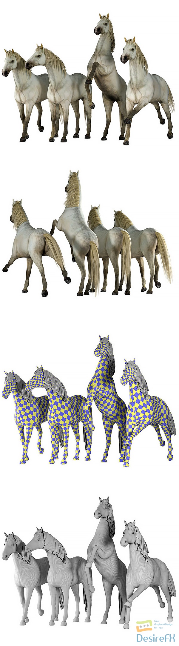Horse in 04 Poses – 3D Model