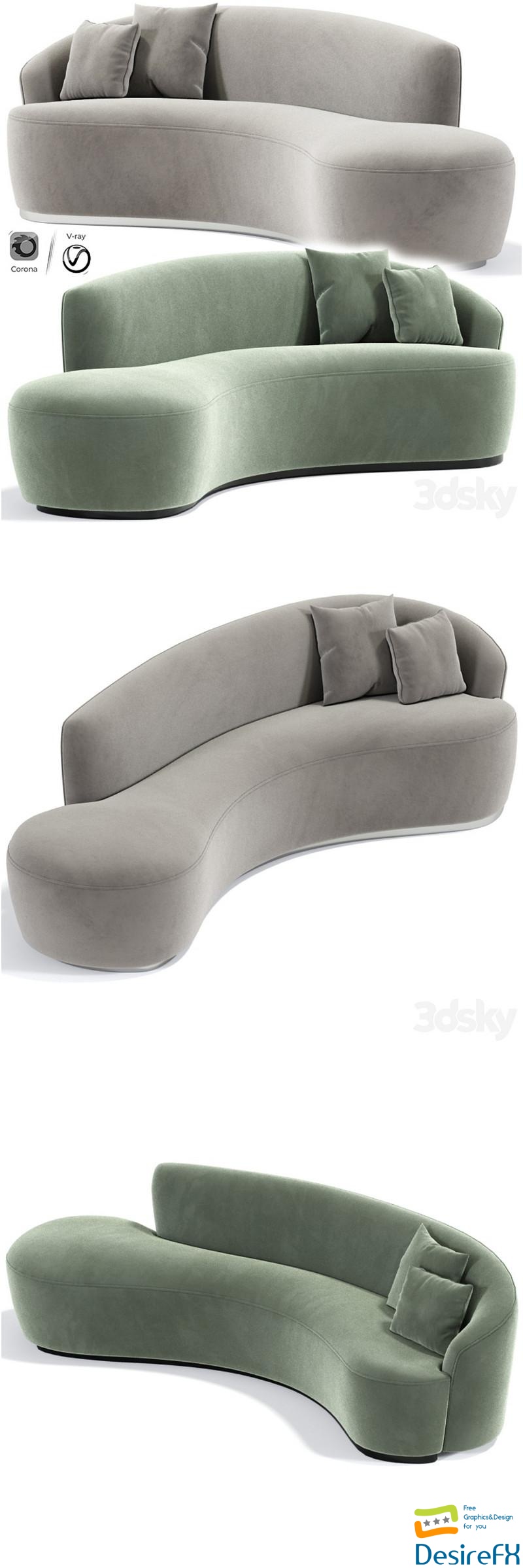 Italian Inspired Modern Curved Sofa 3D Model