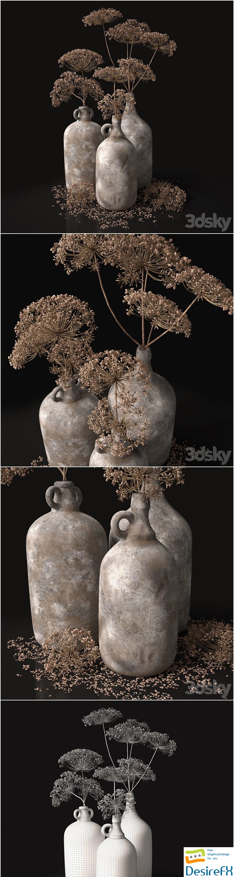 Jugs with dry dill stalks 3D Model