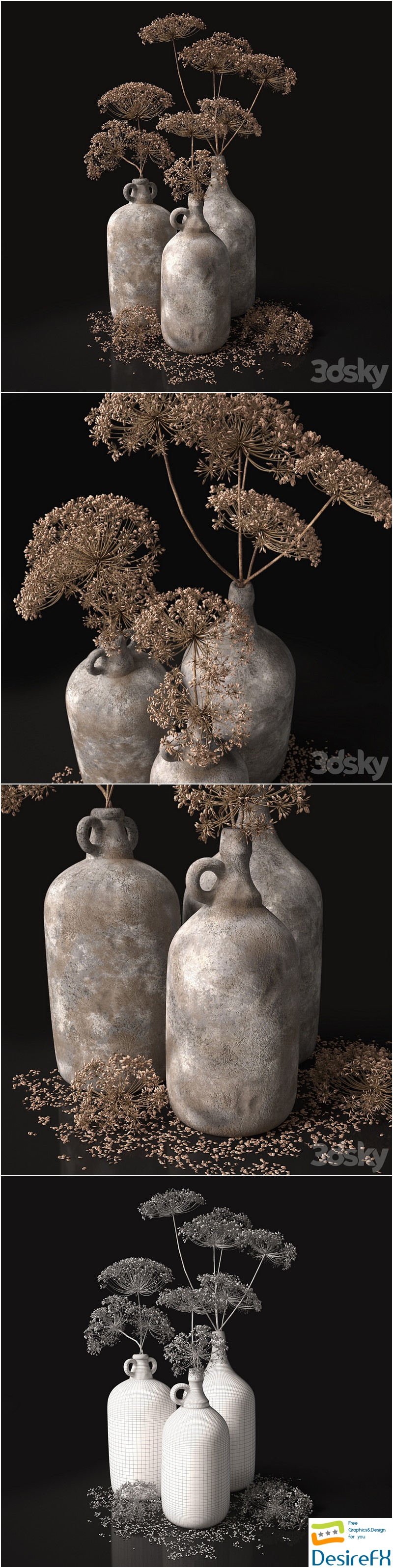 Jugs with dry dill stalks 3D Model