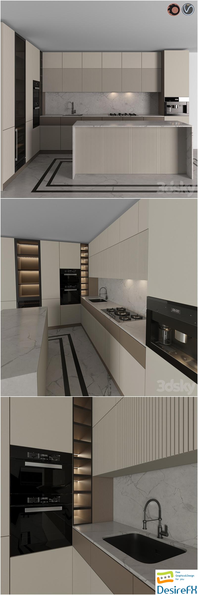 Kitchen Modern 06 (Corner Kitchen) 3D Model