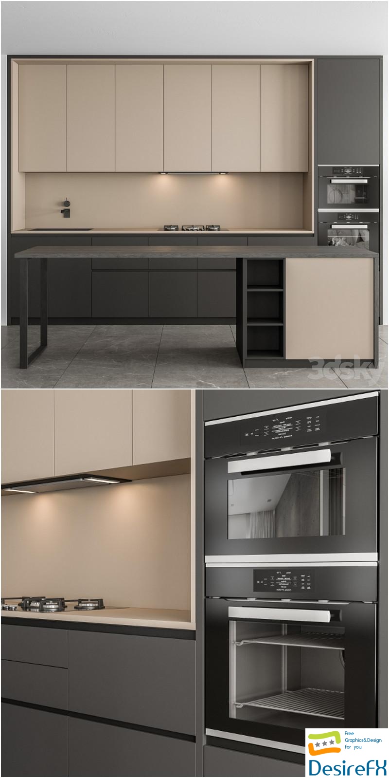 Kitchen Modern - Black and Cream Cabinets 73 3D Model