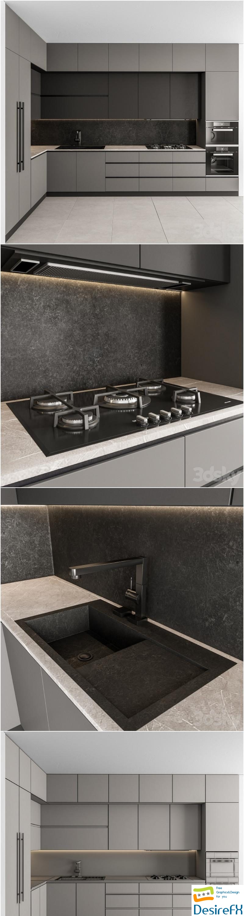 Kitchen Modern - Gray and Black 46 3D Model