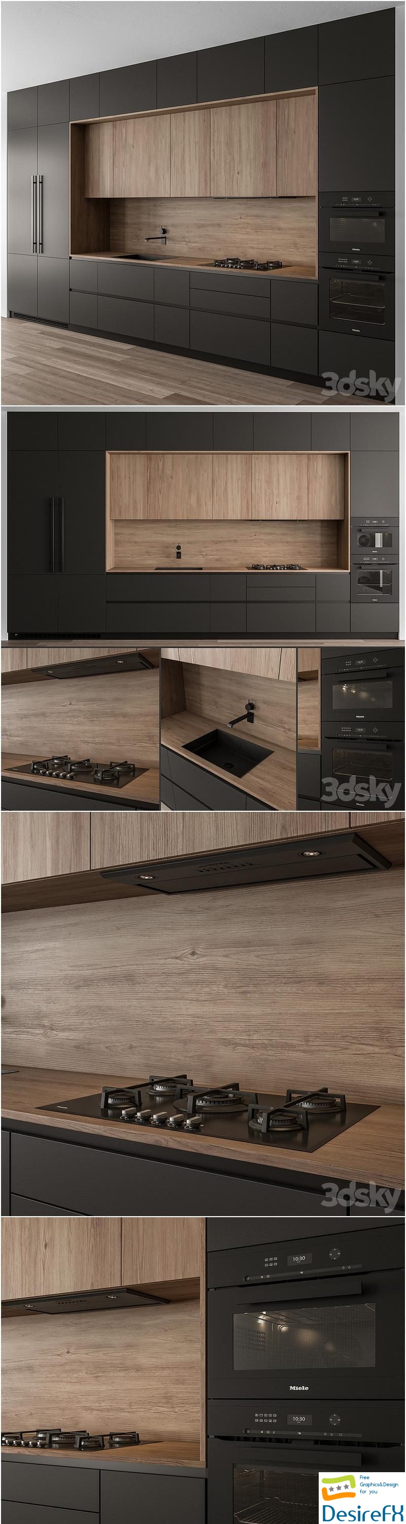 Kitchen Modern - Wood and Black 114 3D Model