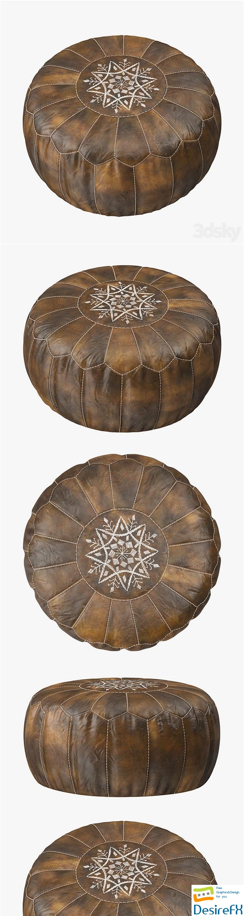 Moroccan Leather Pouf 3D Model