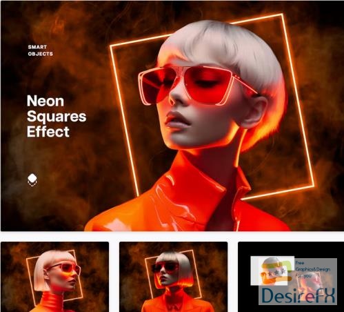 Orange Neon Squares Effect - 92138813