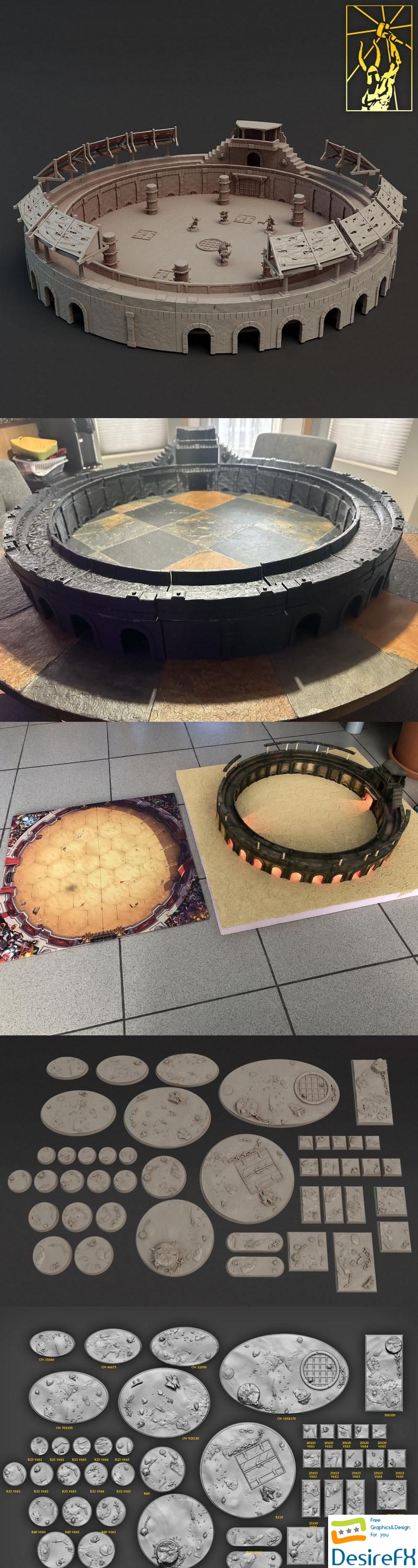 Pitfighters Colloseum Terrain and Bases - 3D Print