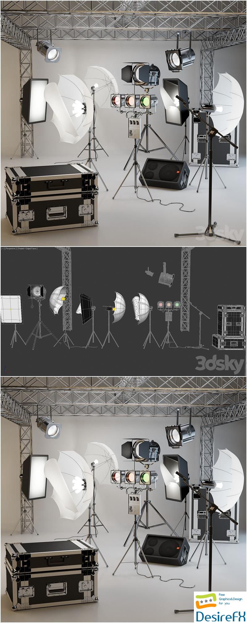 Prof. lighting for photography studios + muses. accessories 3D Model