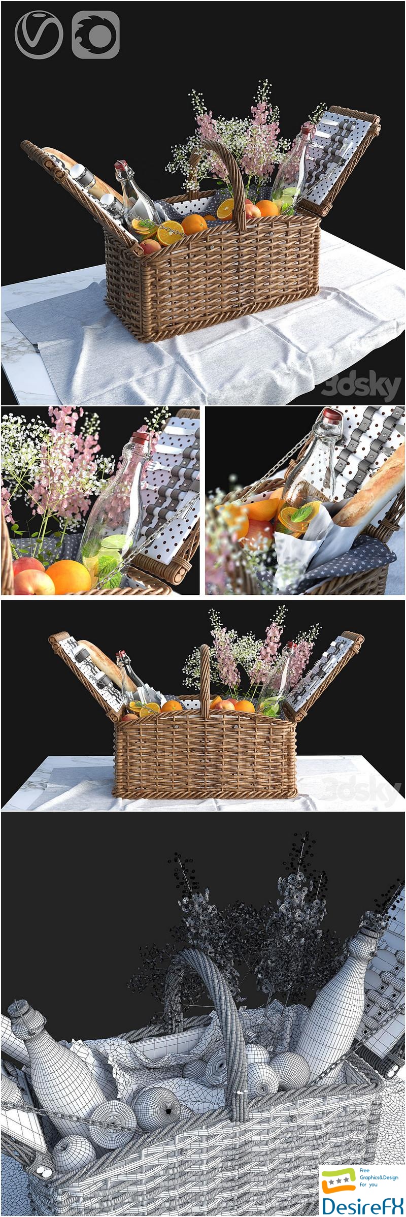 Provence style picnic basket 3D Model