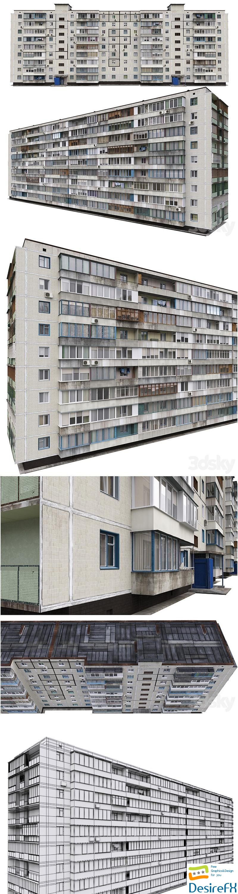Residential building, Soviet era. Series 1KG-480 3D Model