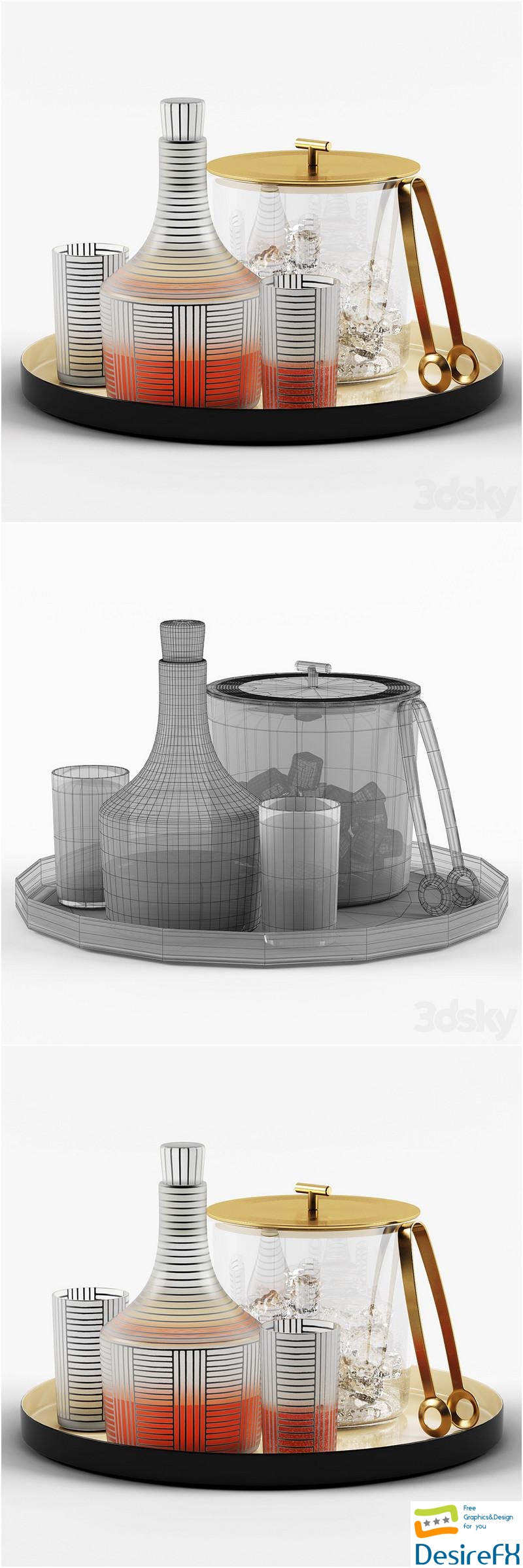 Series B Decanter & Bleecker Bar Ice Bucket set 3D Model