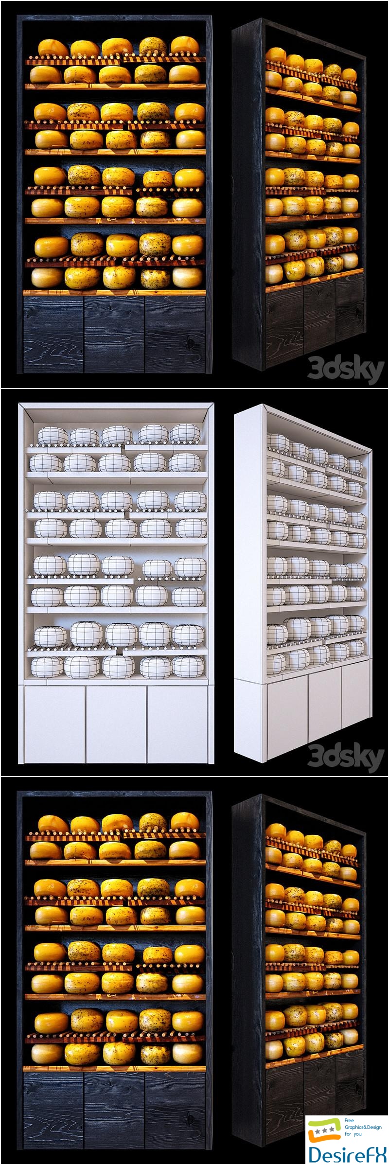 Shelves with cheese 3D Model