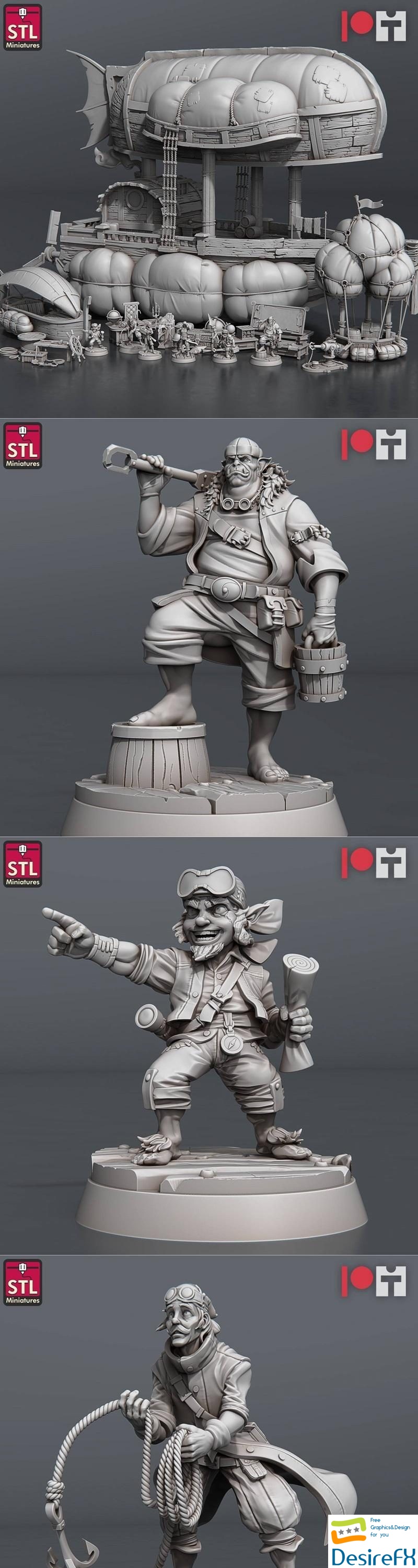 STL Miniatures - Airship Crew Set and Giant Flies Set and Reaver Knights Set February 2024 3D Print