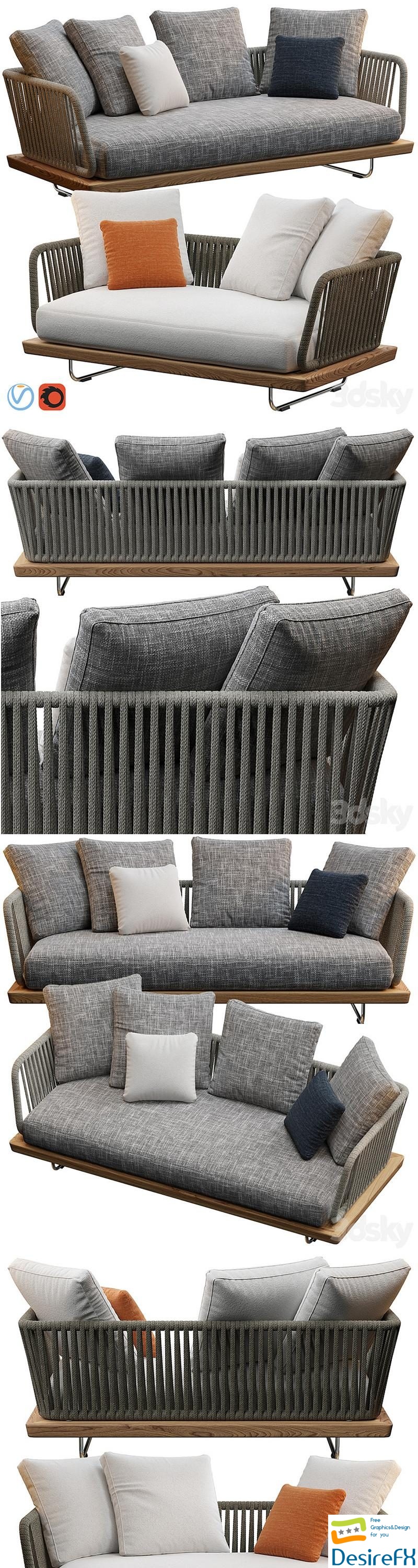 Sunray sofa Minotti outdoor 3D Model