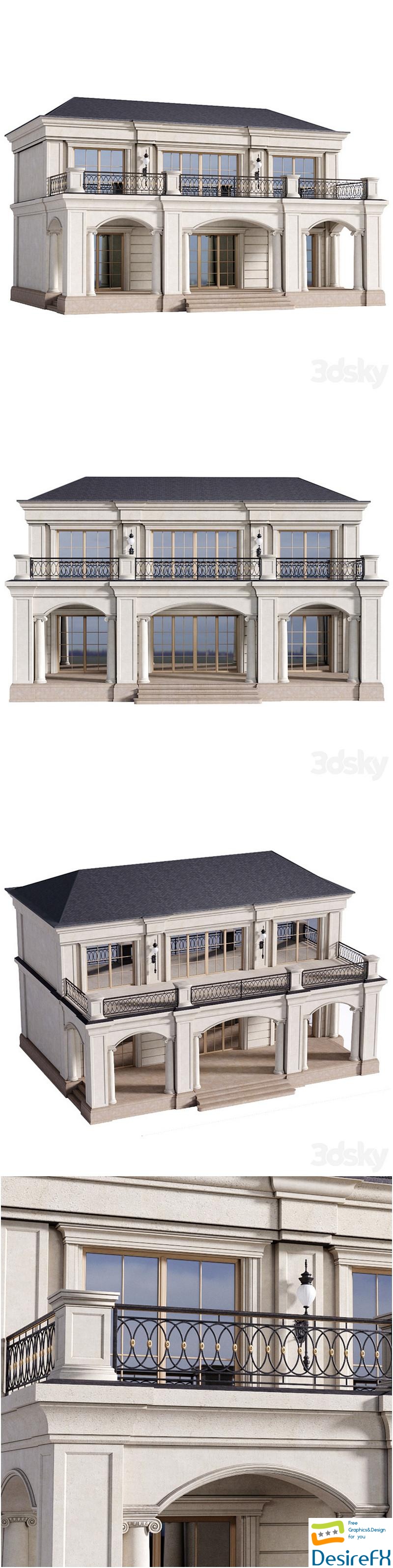 The facade of a private house in modern light classics. Fasad set contemporary 3D Model