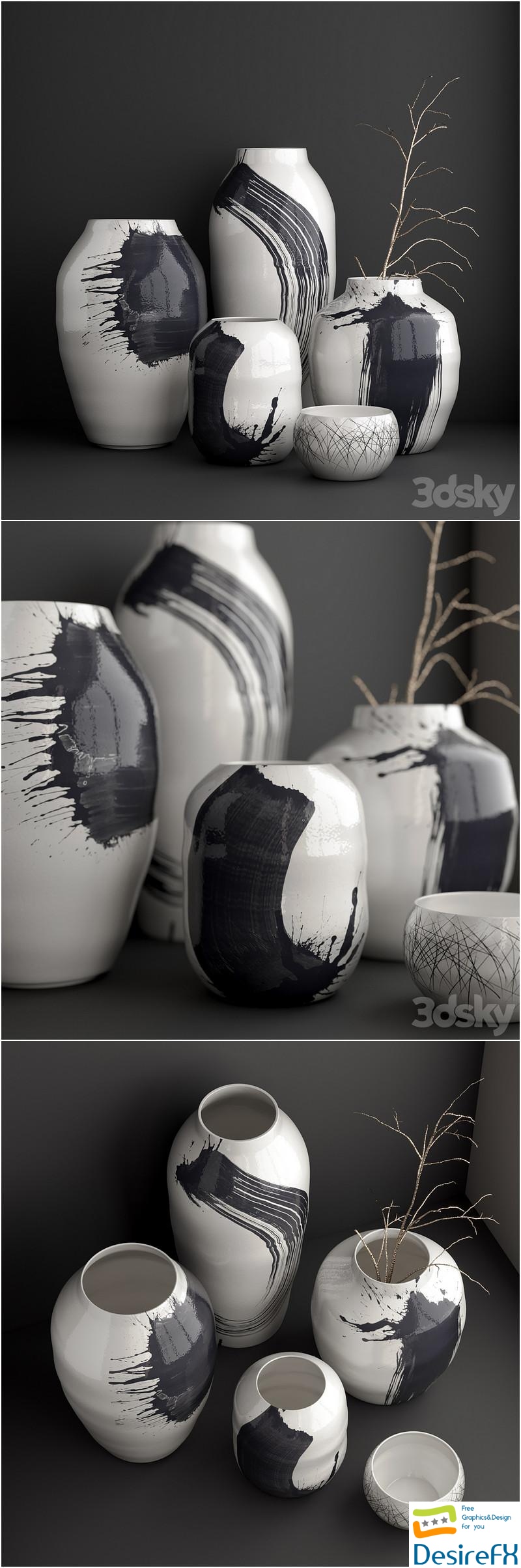 Tom Kemp vases set 3D Model