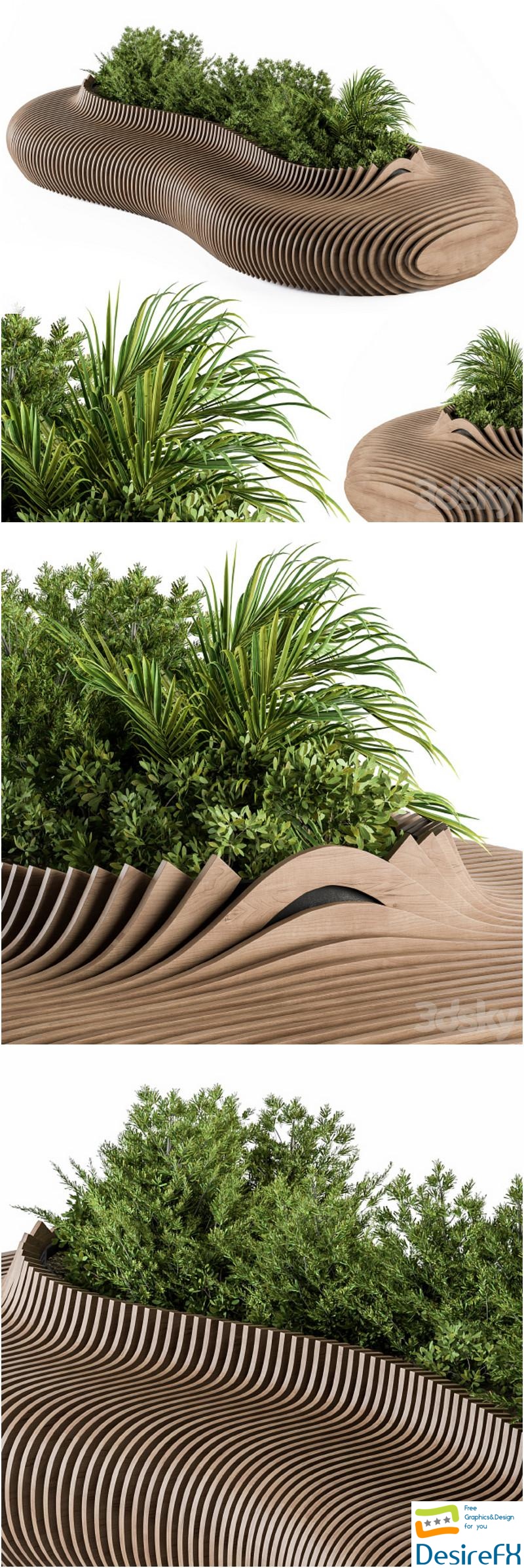 Urban Furniture Parametric Bench with Plants- Set 22 3D Model