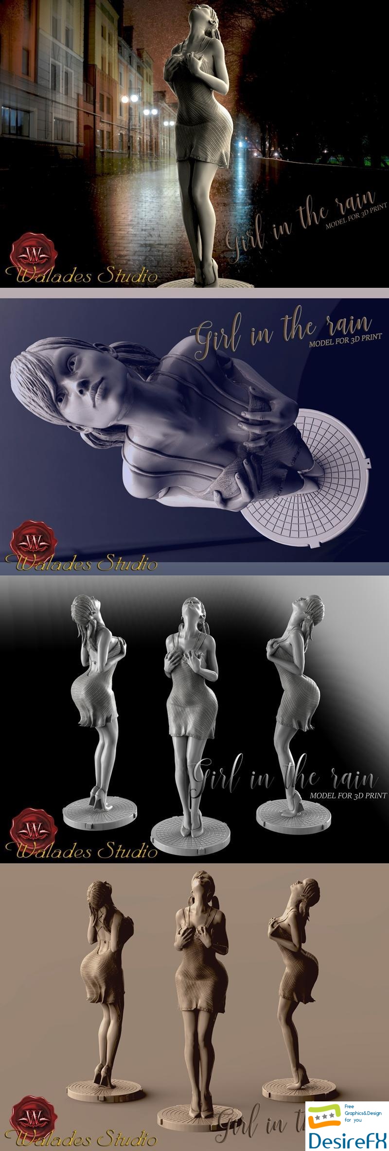 Walades Studio - Girl in The Rain 3D Print