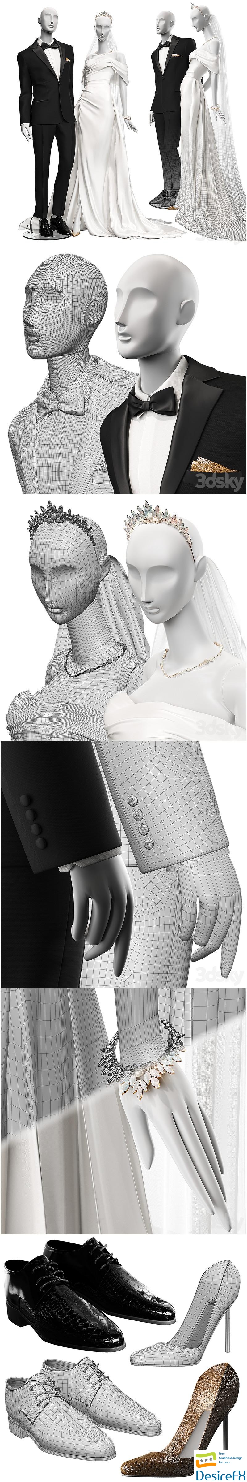 Wedding clothes on mannequins 001 3D Model