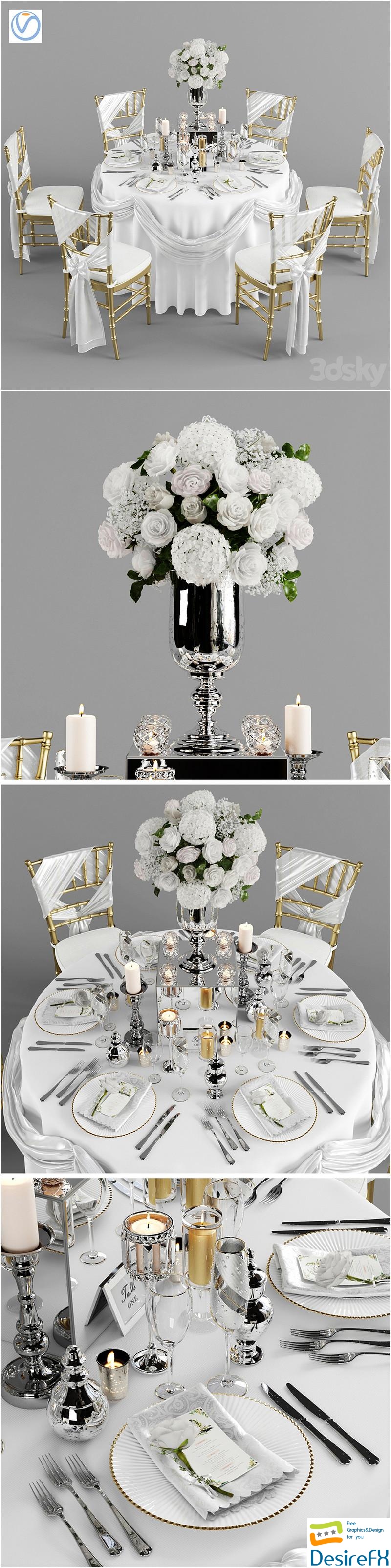 Wedding table for 6 persons 3D Model