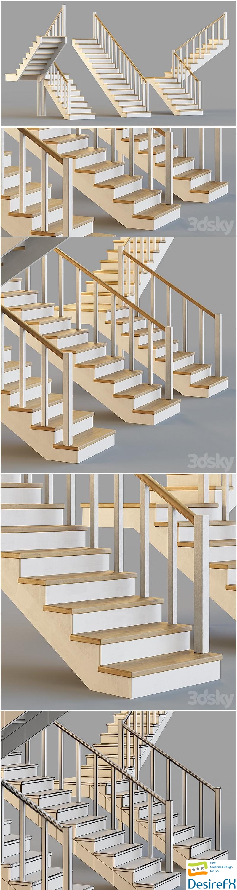 Wooden stairs for a private house 1 3D Model