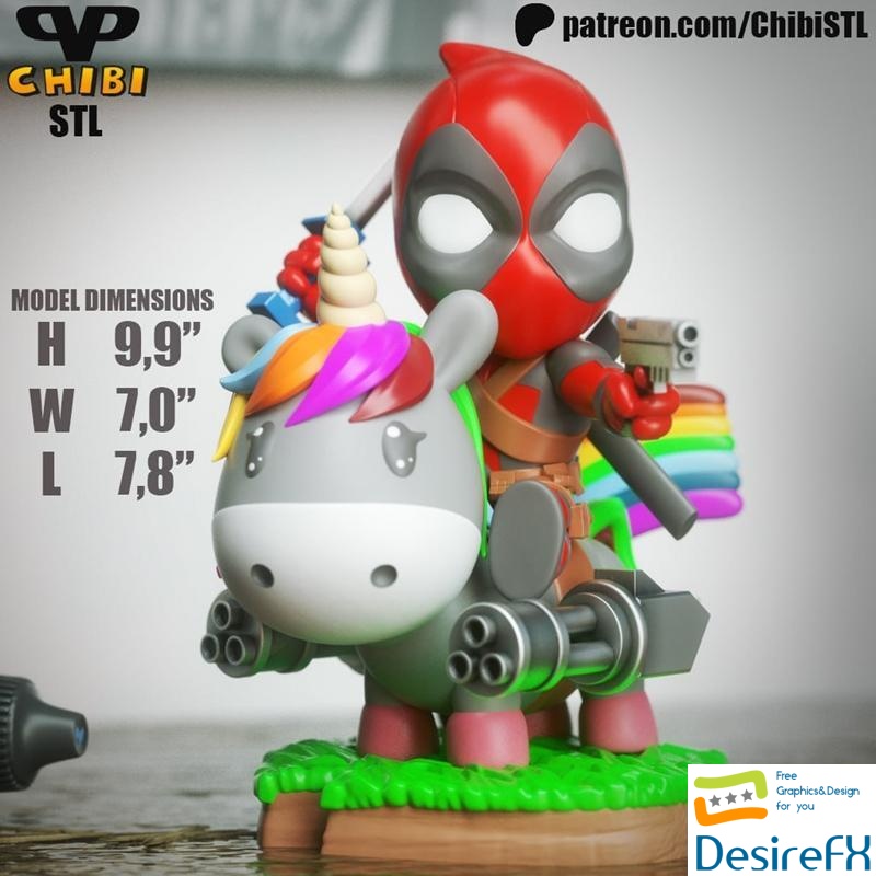 3DXM - Deadpool on Unicorn Chibi 3D Print