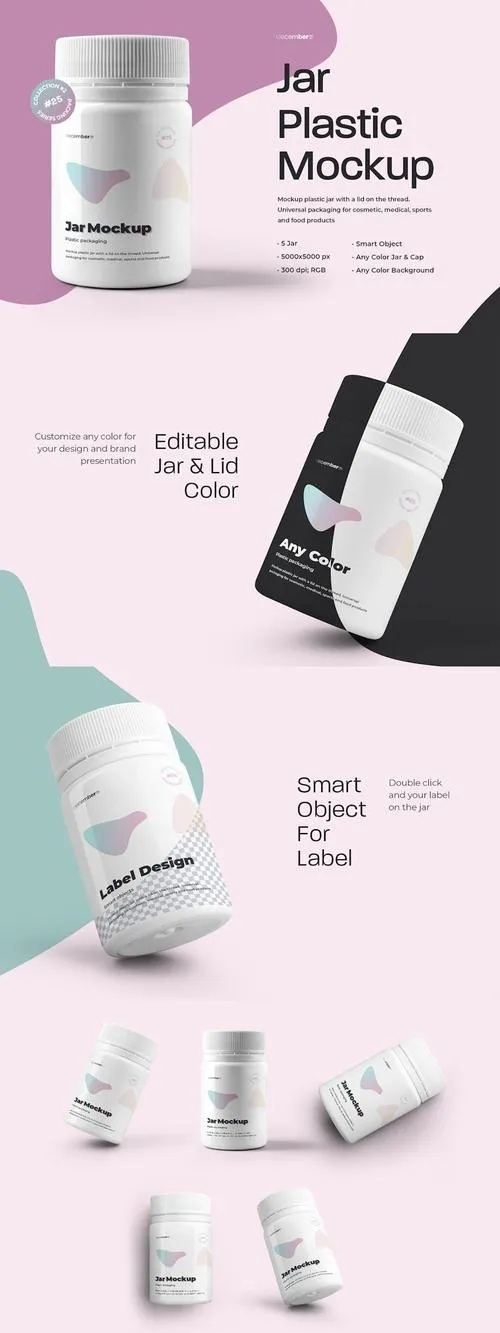 5 Mockups Plastic Jar For Cosmetic and Medical