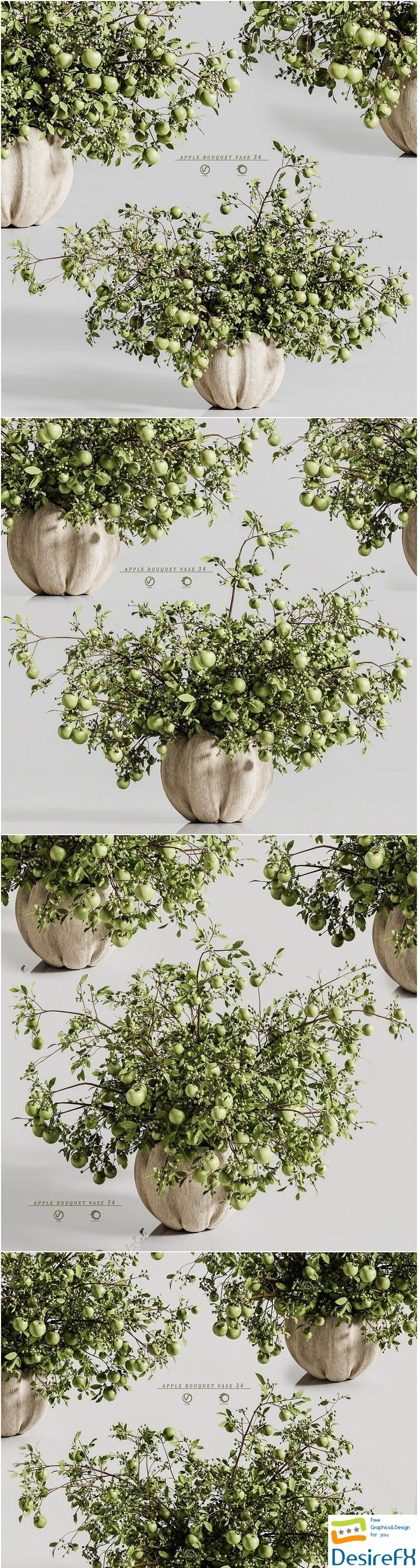 Apple plants bouquet vase 34 3D Model