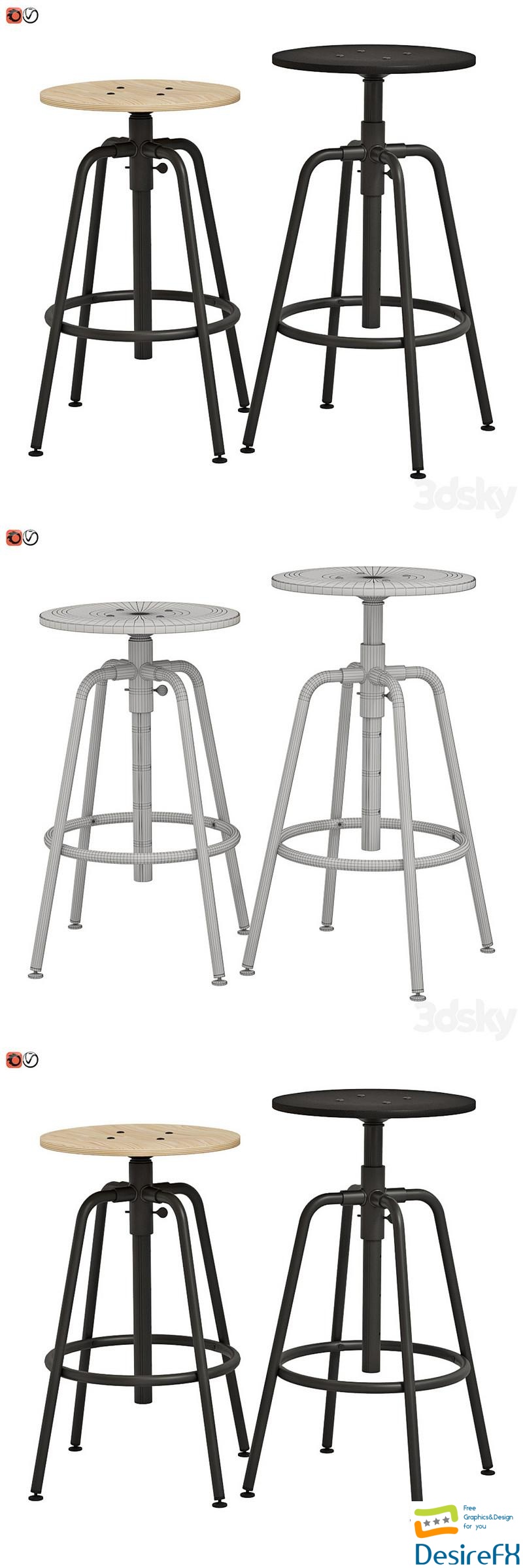 Bar stool IKEA KULLABERG 3D Model