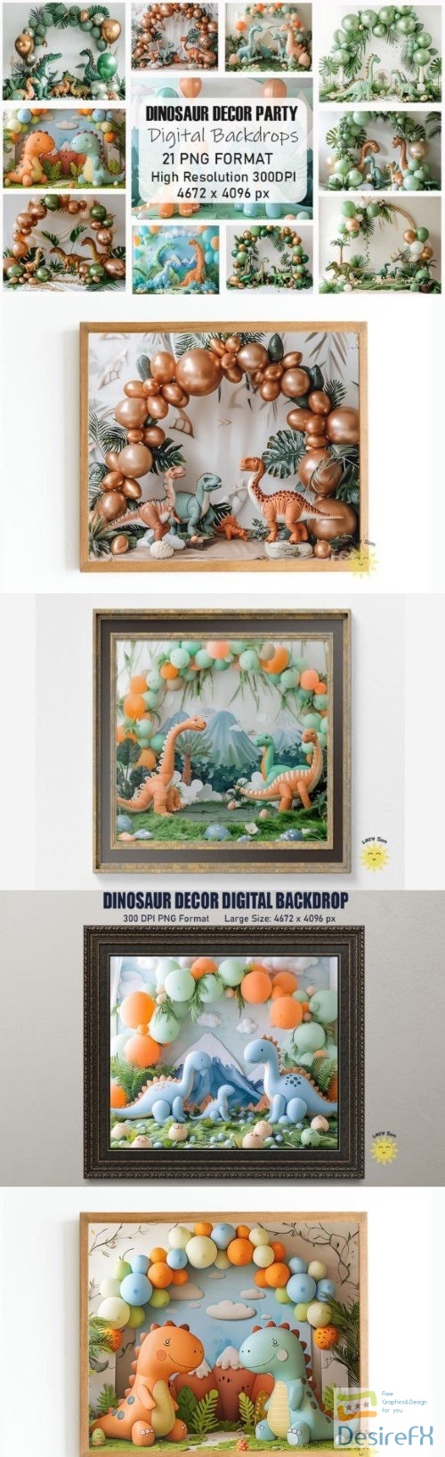 Dinosaur Decor Digital Backdrops Bundle
