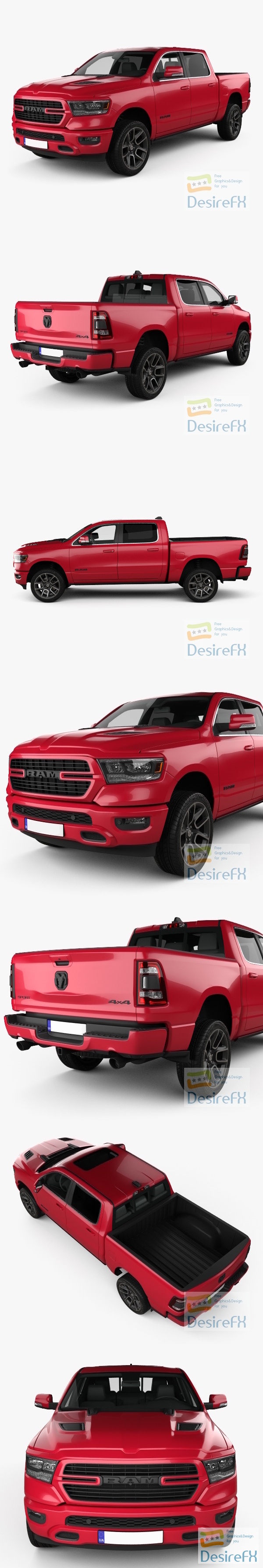 Dodge Ram 1500 Crew Cab Sport 5-foot 7-inch Box 2019 3D Model