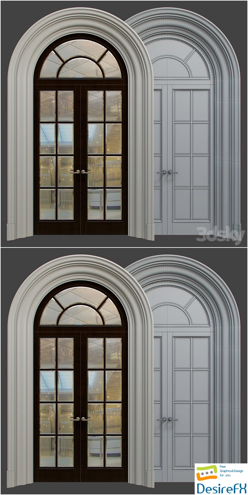 Door, wood gypsum arched stucco 3D Model