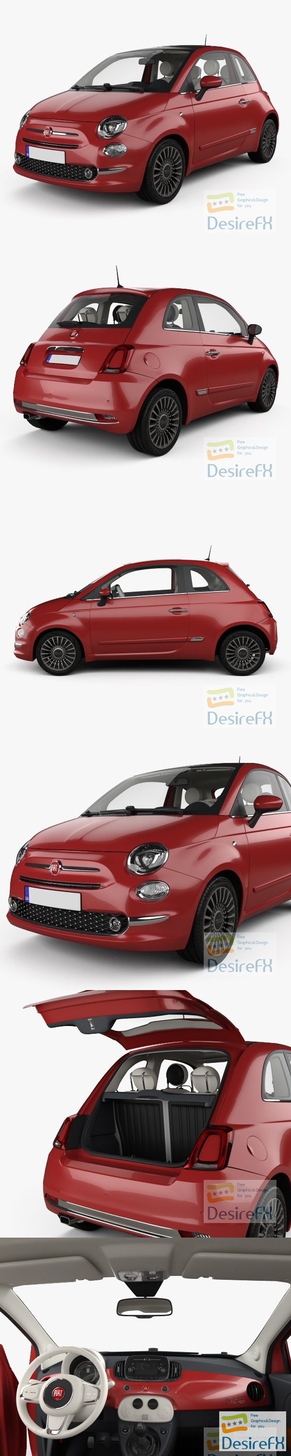 Fiat 500 with HQ interior 2015 3D Model