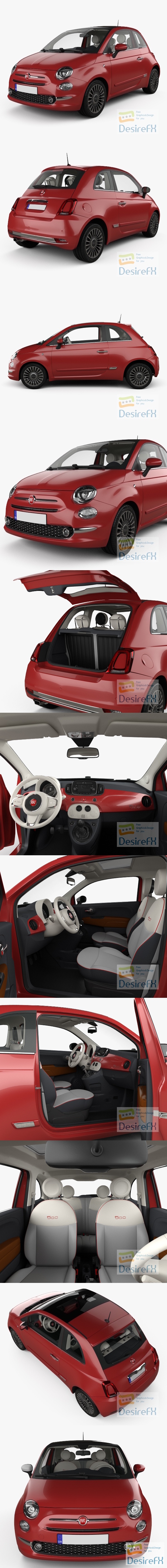 Fiat 500 with HQ interior 2015 3D Model