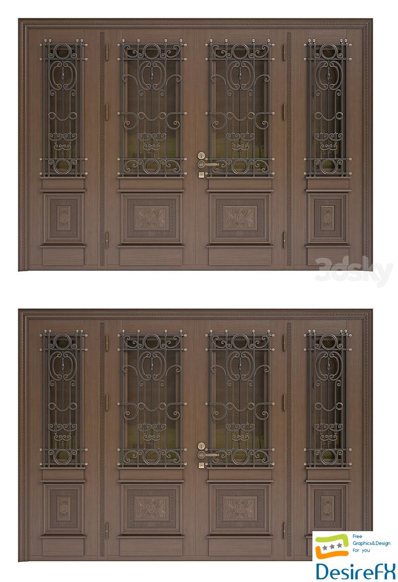 Front door with carvings and forged elements 3D Model