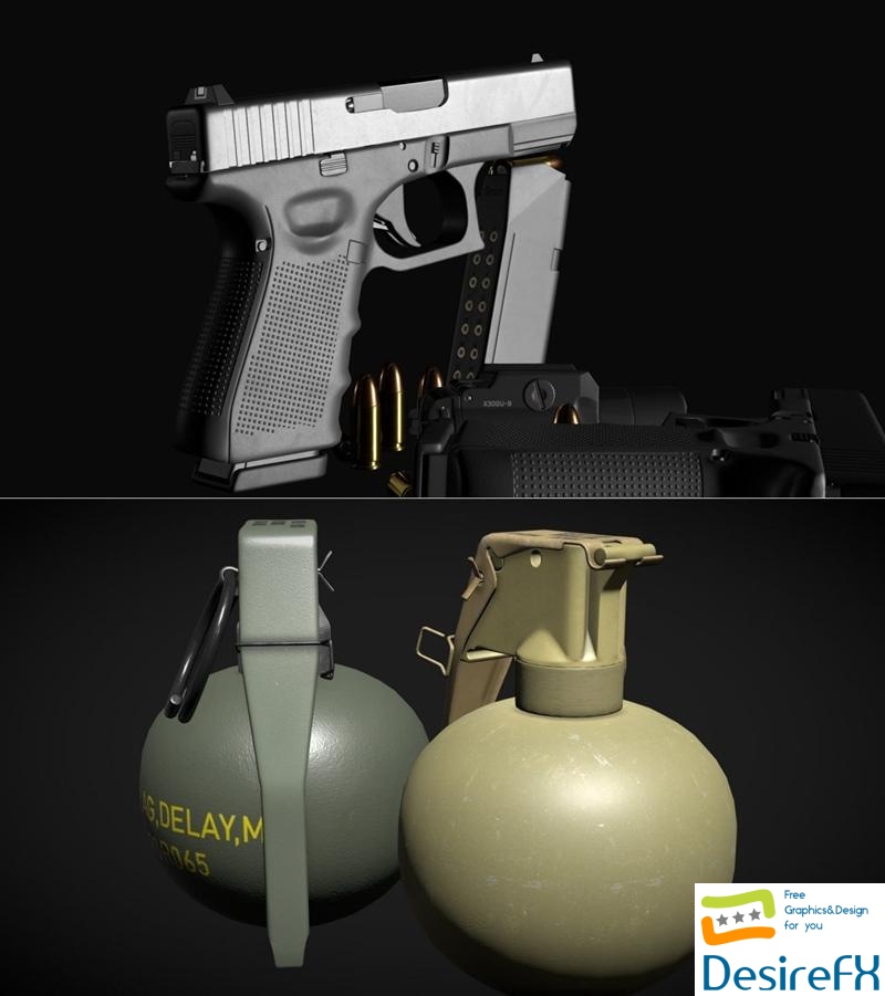 G19 Gen 4 Pistol and M67 Grenade 3D Print