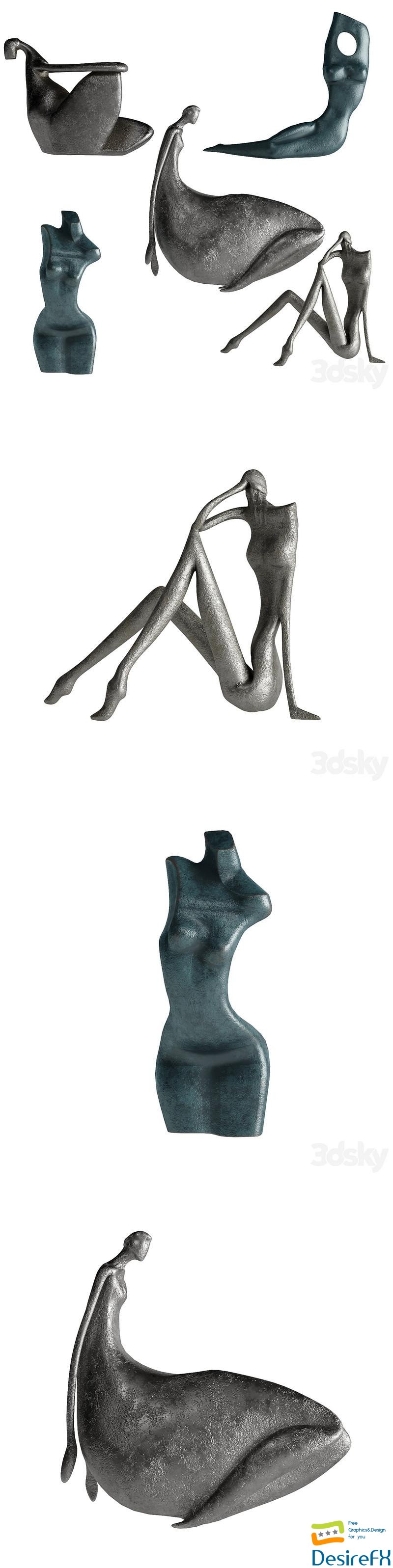 Download Human Abstract Sculptures 7 3D Model - DesireFX.COM