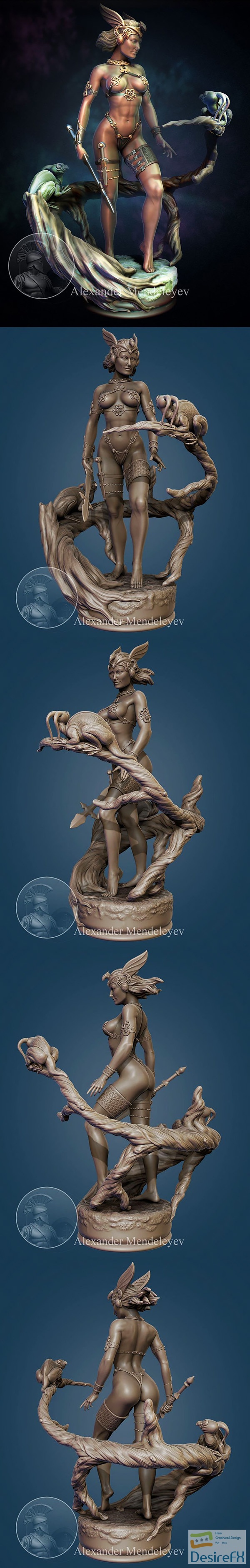 Hunteress Statue of Woman Holding Sword 3D Print
