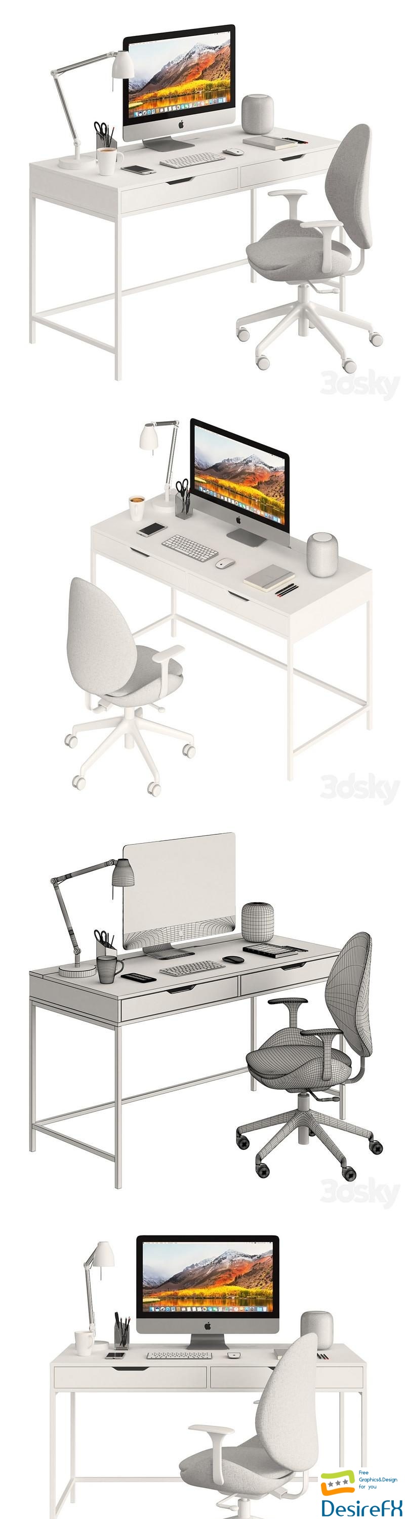 Ikea ALEX table and HATTEFJALL 3D Model