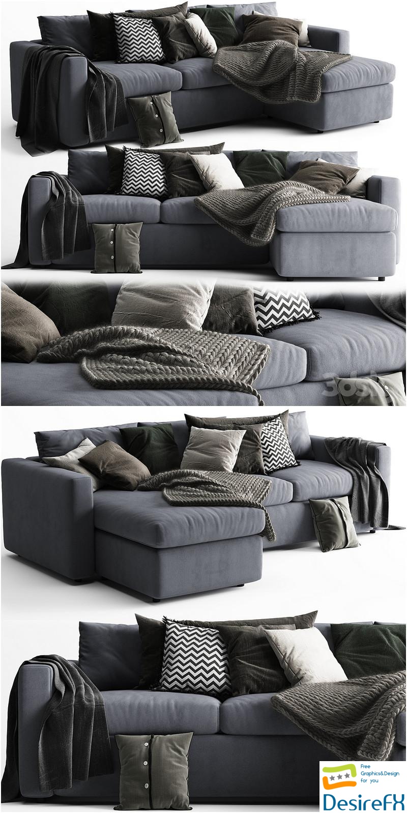 Ikea Vimle Sofa 3 Seats Chaise Longue 3D Model
