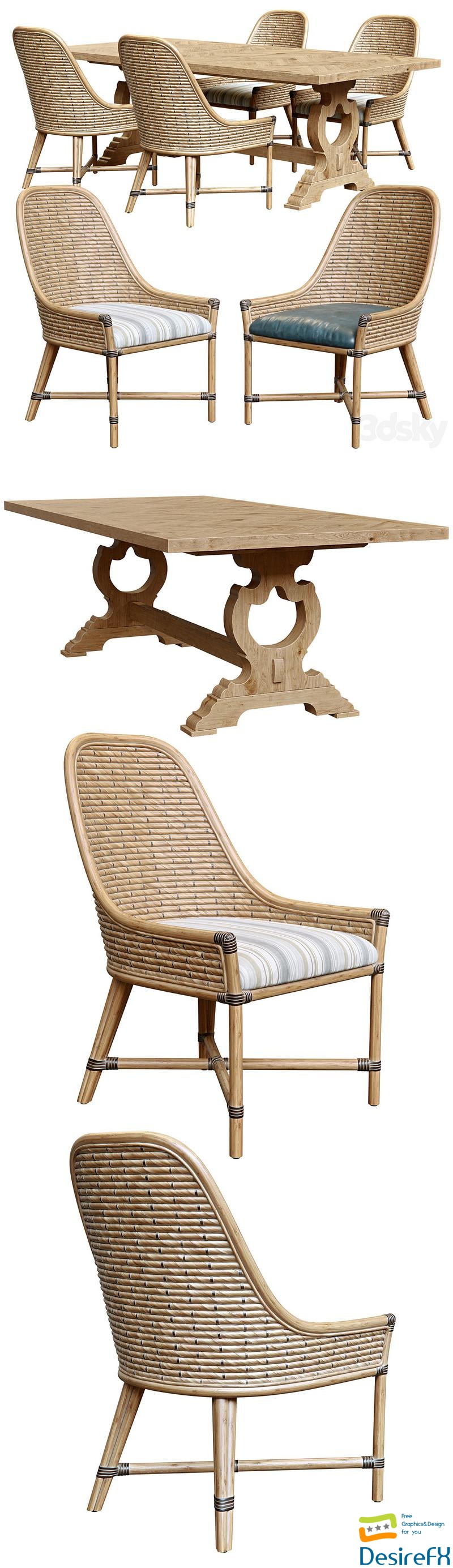 Keeling woven side chair and farmington rectangular dinning table 3D Model