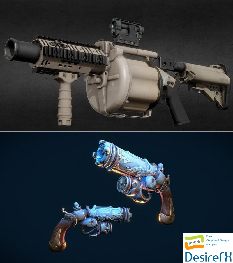 Milkor M32 MGL and Stylized Frost Gun 3D Print