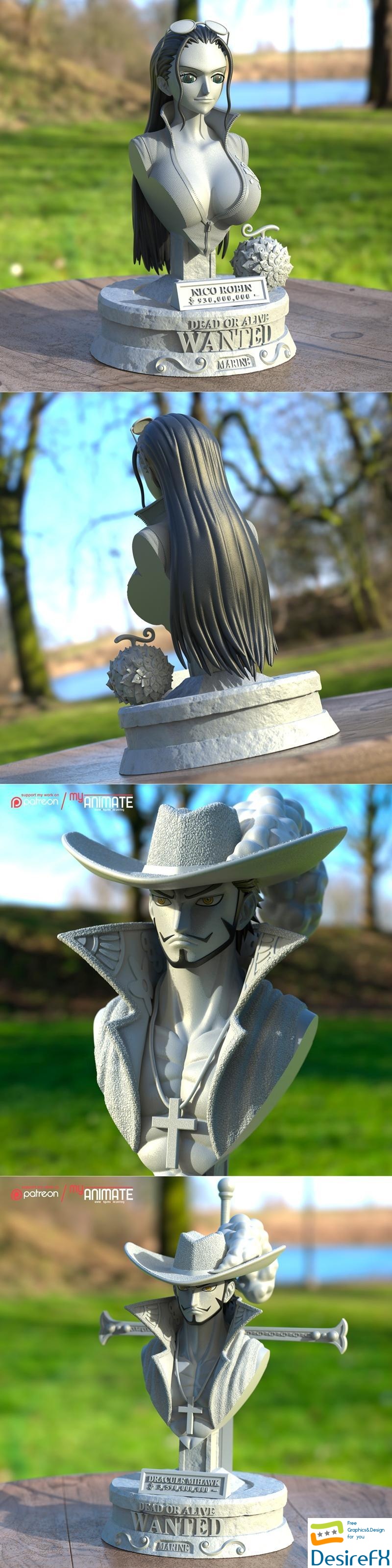myAnimate - Robin Bust and Mihawk Bust 3D Print