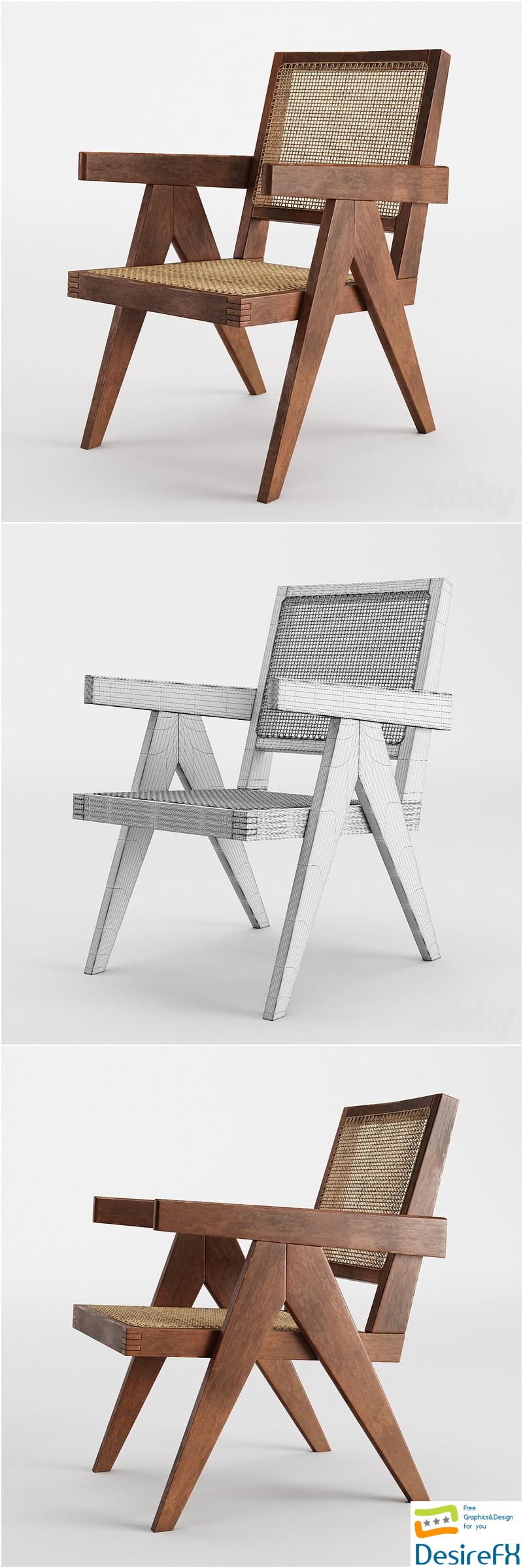 Pierre Jeanneret Easy Chair Armchair 3D Model