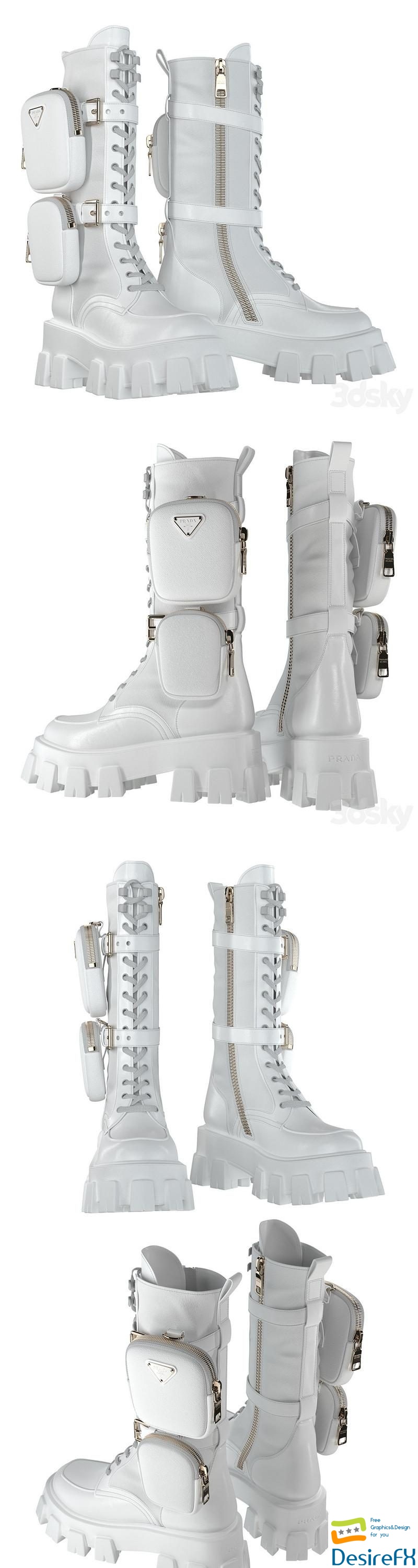 PRADA Brushed rois leather and nylon Monolith boots white 3D Model