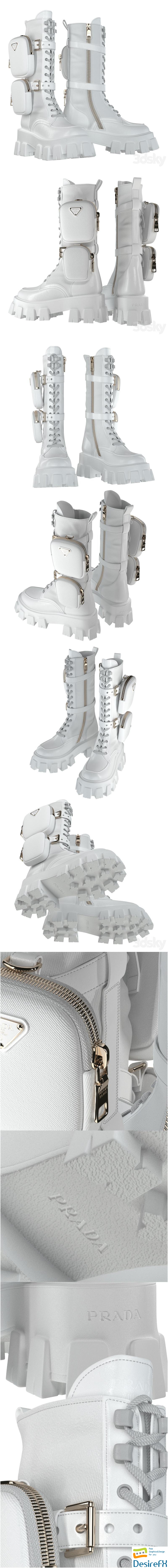 PRADA Brushed rois leather and nylon Monolith boots white 3D Model