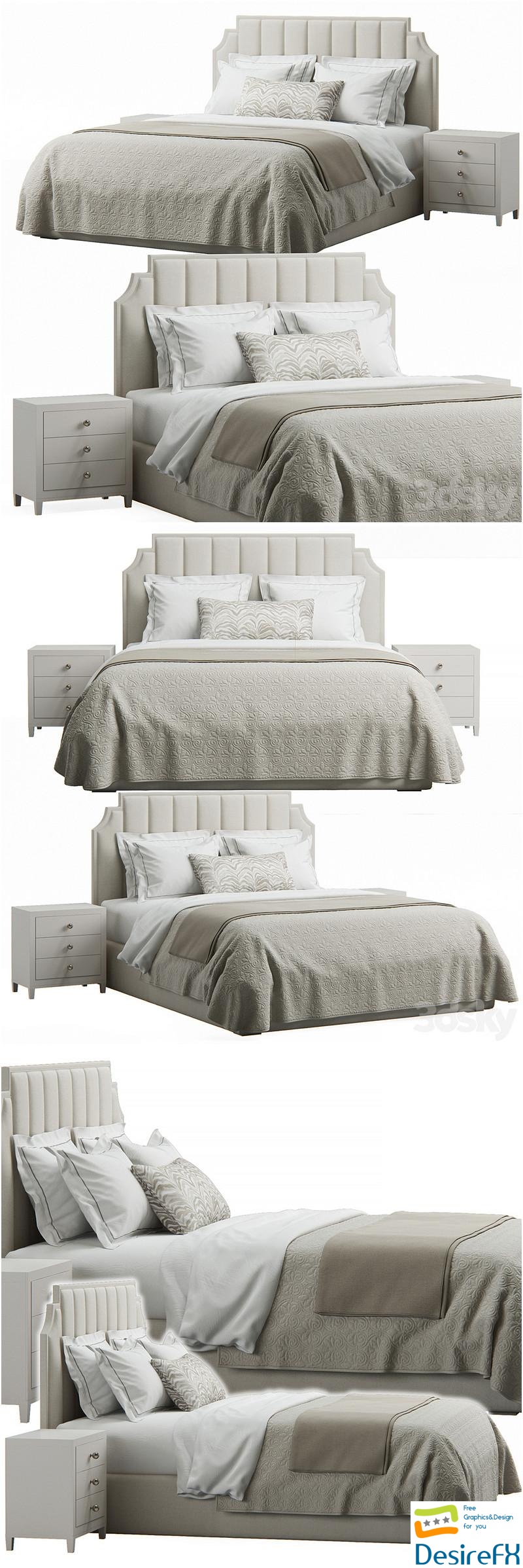 Princeton Step Rectangular Upholstered Bed 3D Model