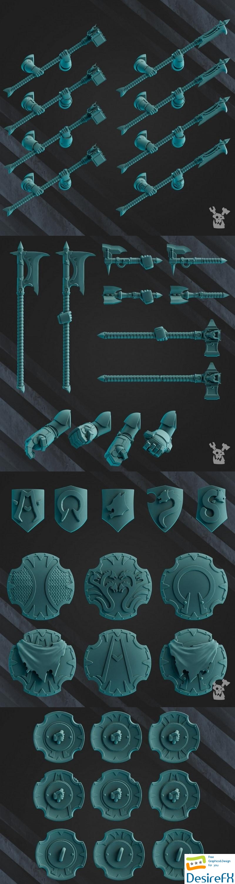 Scylla Legion Battle Brothers Melee Weapons, Shields, Shoulder and Bits Set - 3D Print