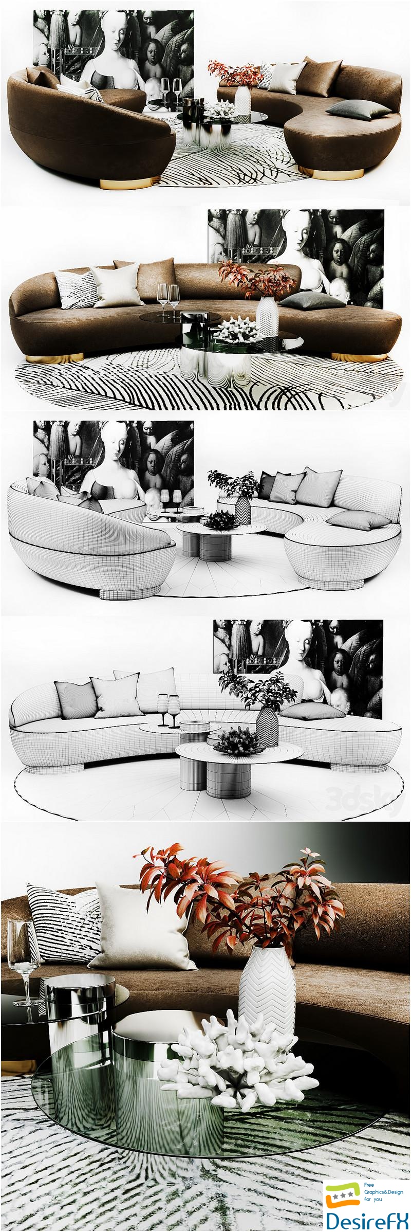 Vladimir KAGAN Free Form Curved Sofa 3D Model